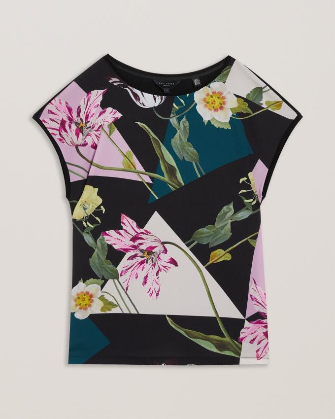 T-Shirt Ted Baker Woven Front Floral Print Noir Femme | XGN-32376392